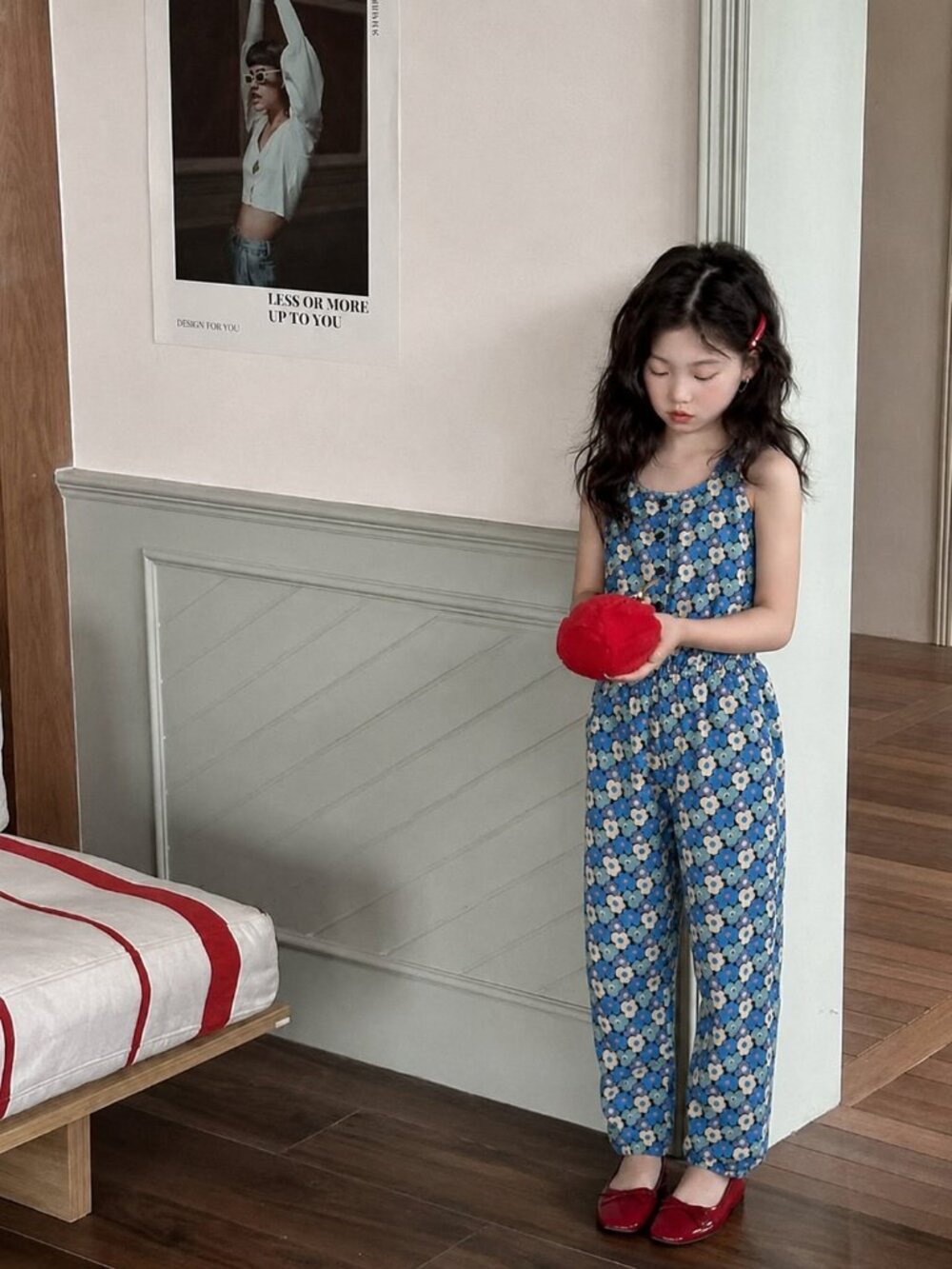 Children's Vintage Floral Jumpsuit Blue Size 7/8 Girls